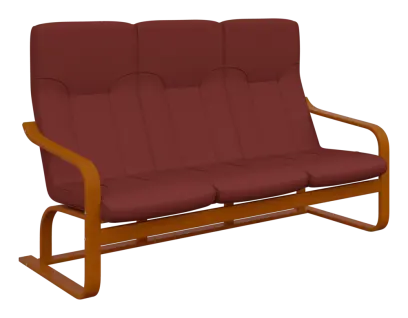 BO - 3 trojkřeslo, dřevěná kostra, moření třešeň, látka BORA 39, cihlová